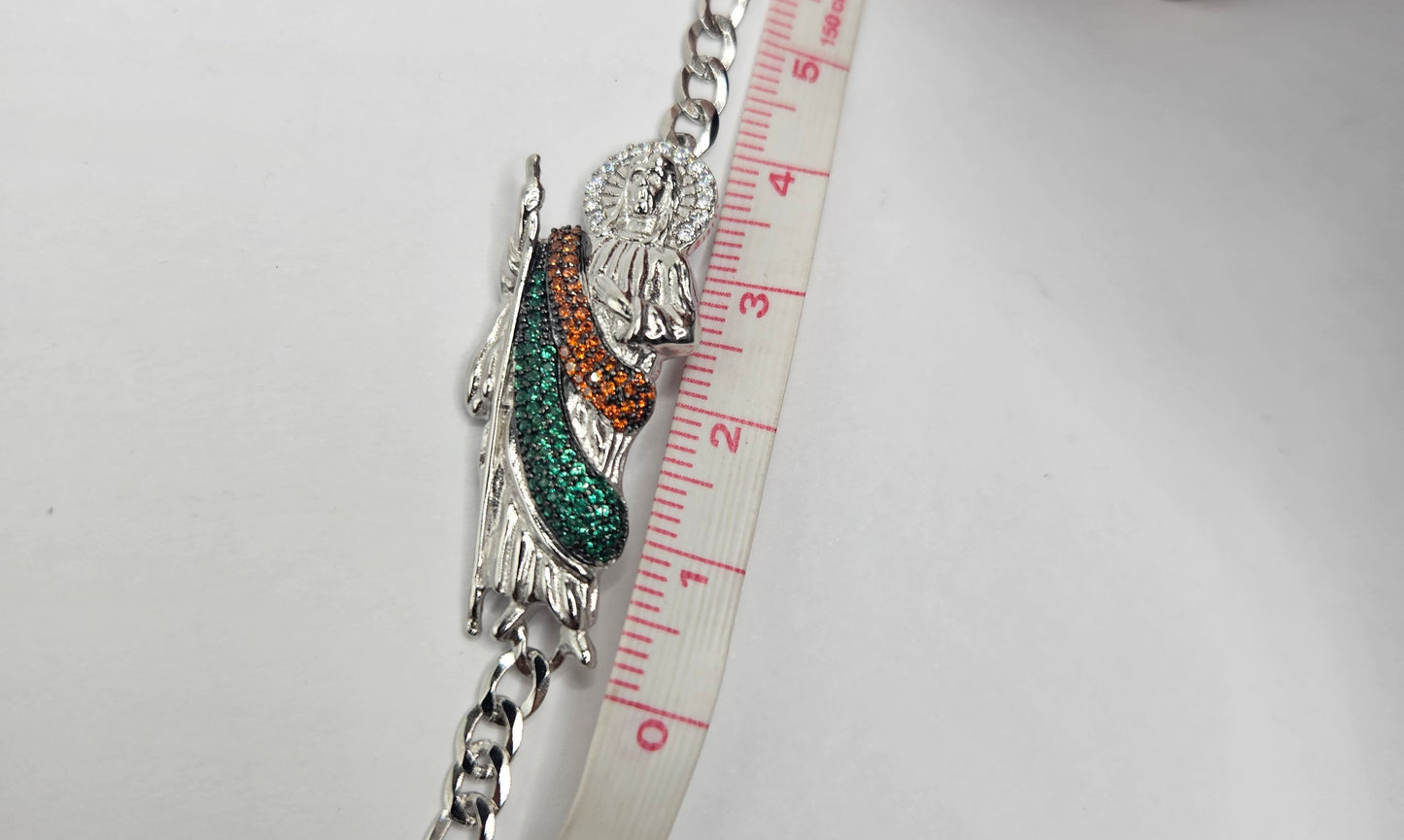 Silver Saint Jude Bracelet for Men or Women 7.5"L