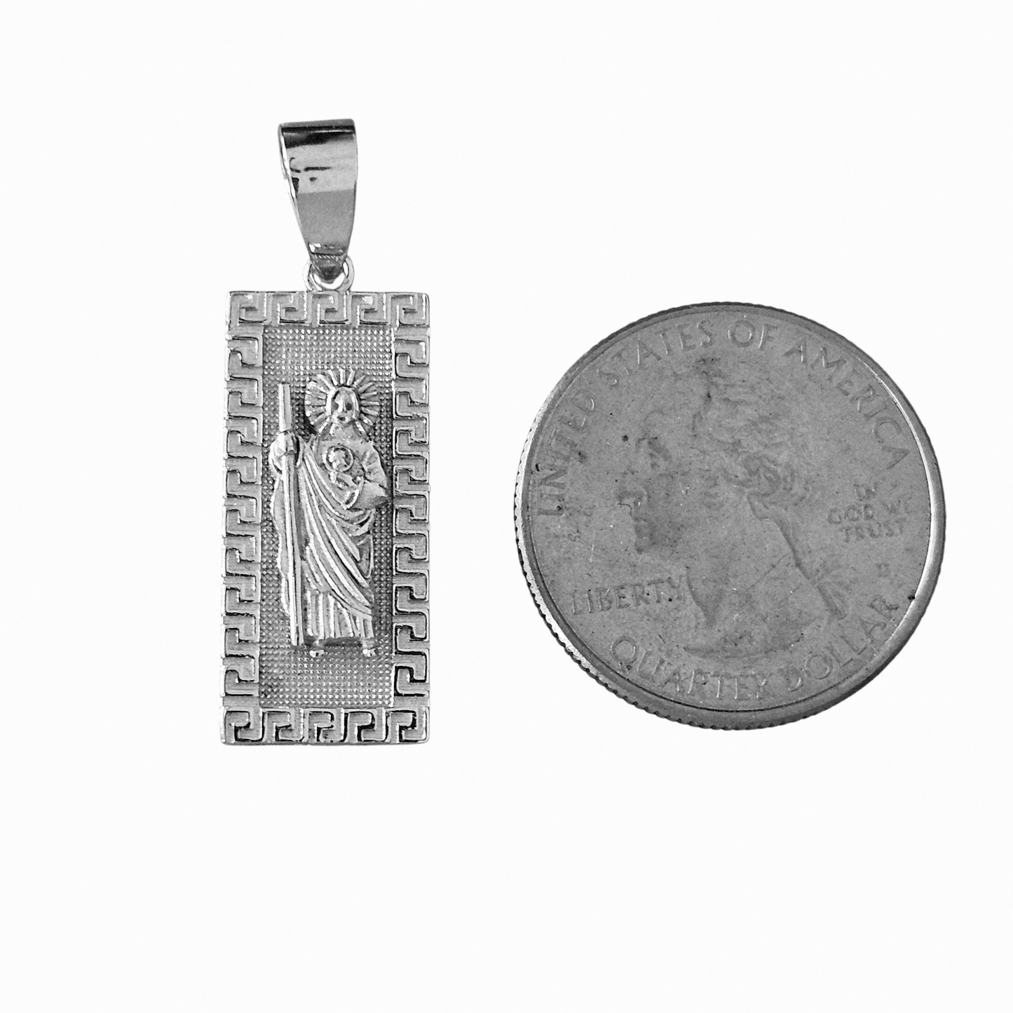 Saint Jude Silver 925 Fancy Rectangular Pendant San Judas