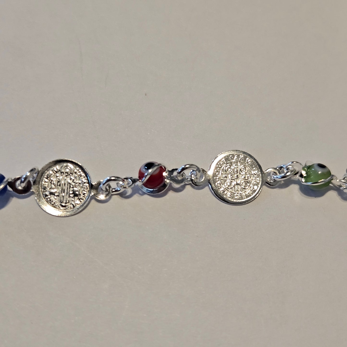Multicolor Evil Eye Bracelet with San Benedict Charms Silver 925 Bracelet