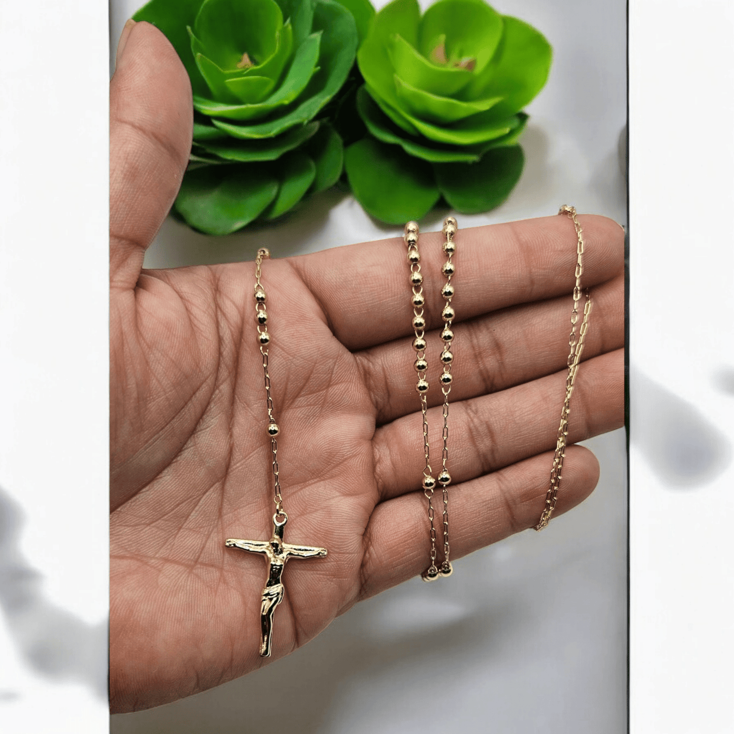 Rosary Necklace Cross and San Judas Rosary 14k Gold Plated Necklace, Religious Symbol