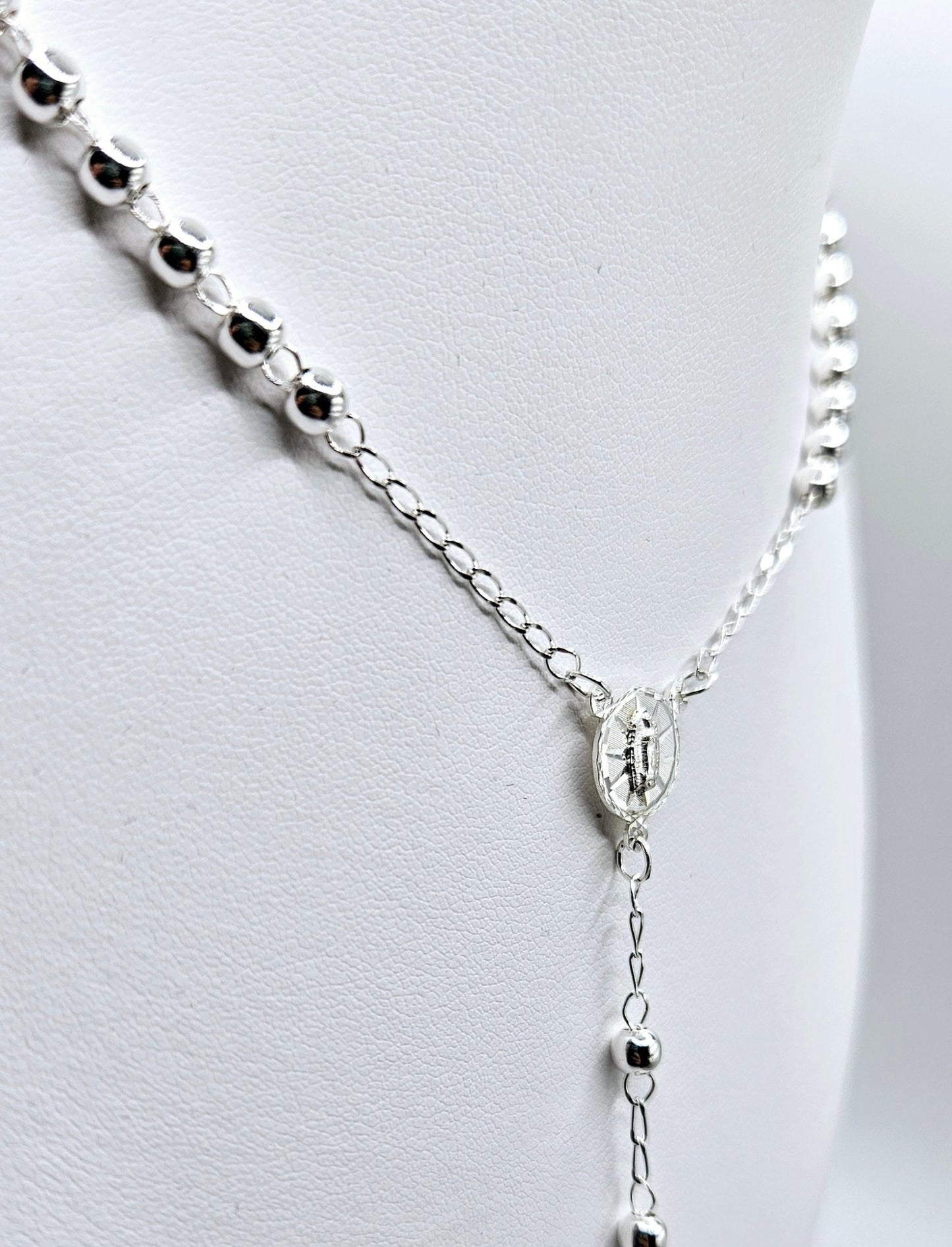 Rosary neckles Sterling Silver S925 Silver Necklace 24", Christian Religious Symbol, Perfect Easter Holiday Gift