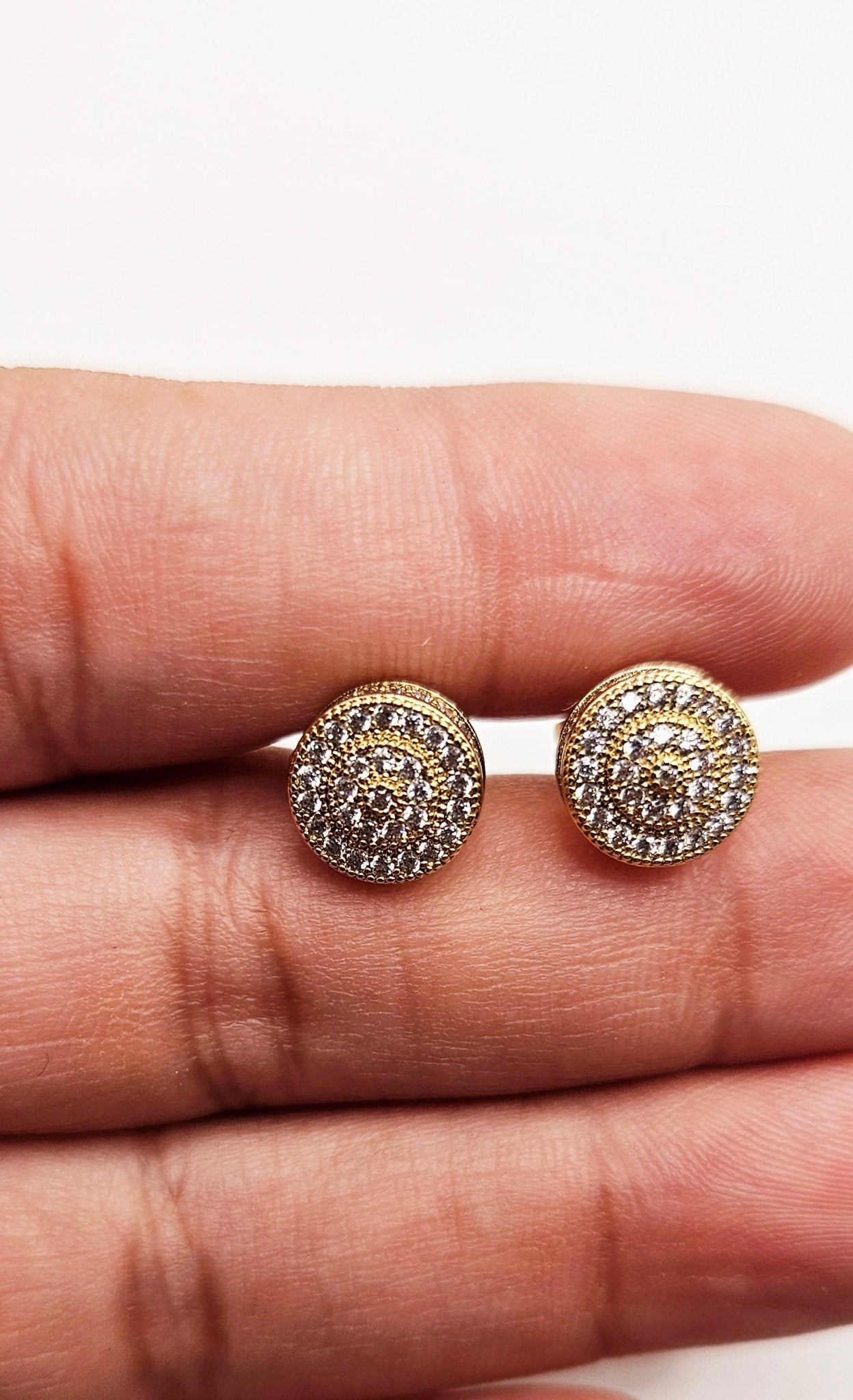 Round 14k Gold Plated 3D Cubic Zirconia Stud Earrings