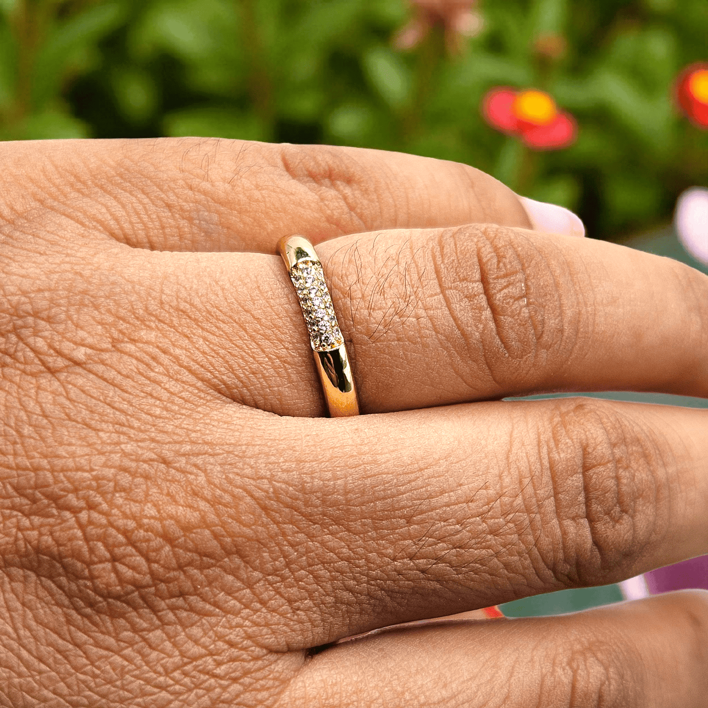 Round Ring Band with White Cubic Zirconia Stones