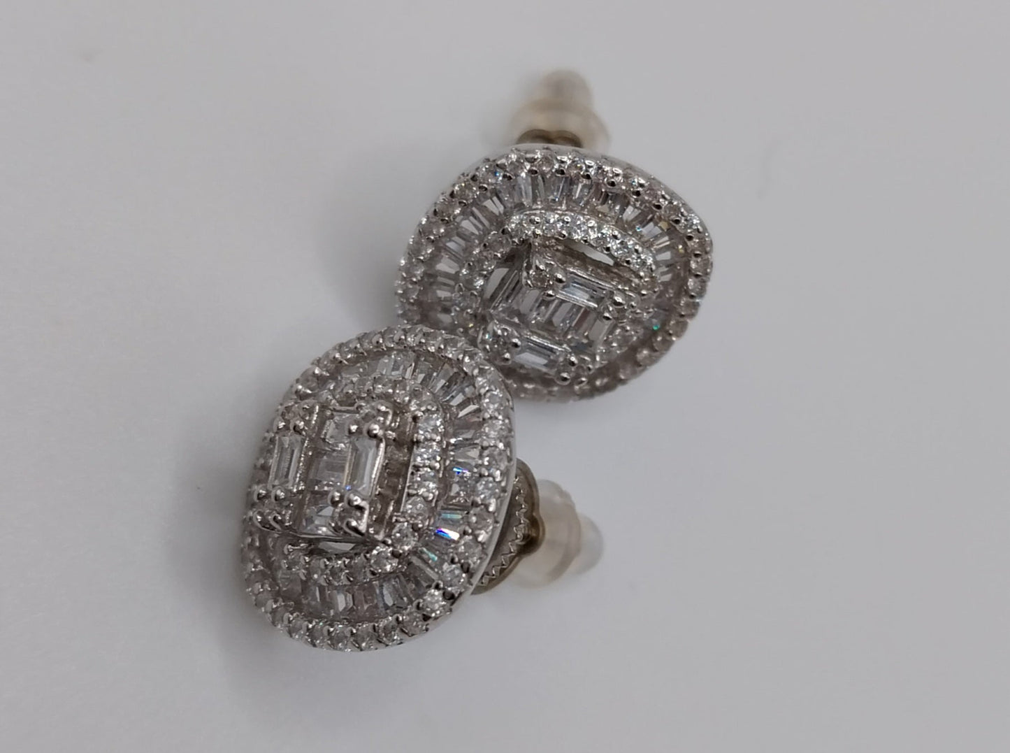 Round Silver 925 Stud Earrings with White Cubic Zirconia Stones