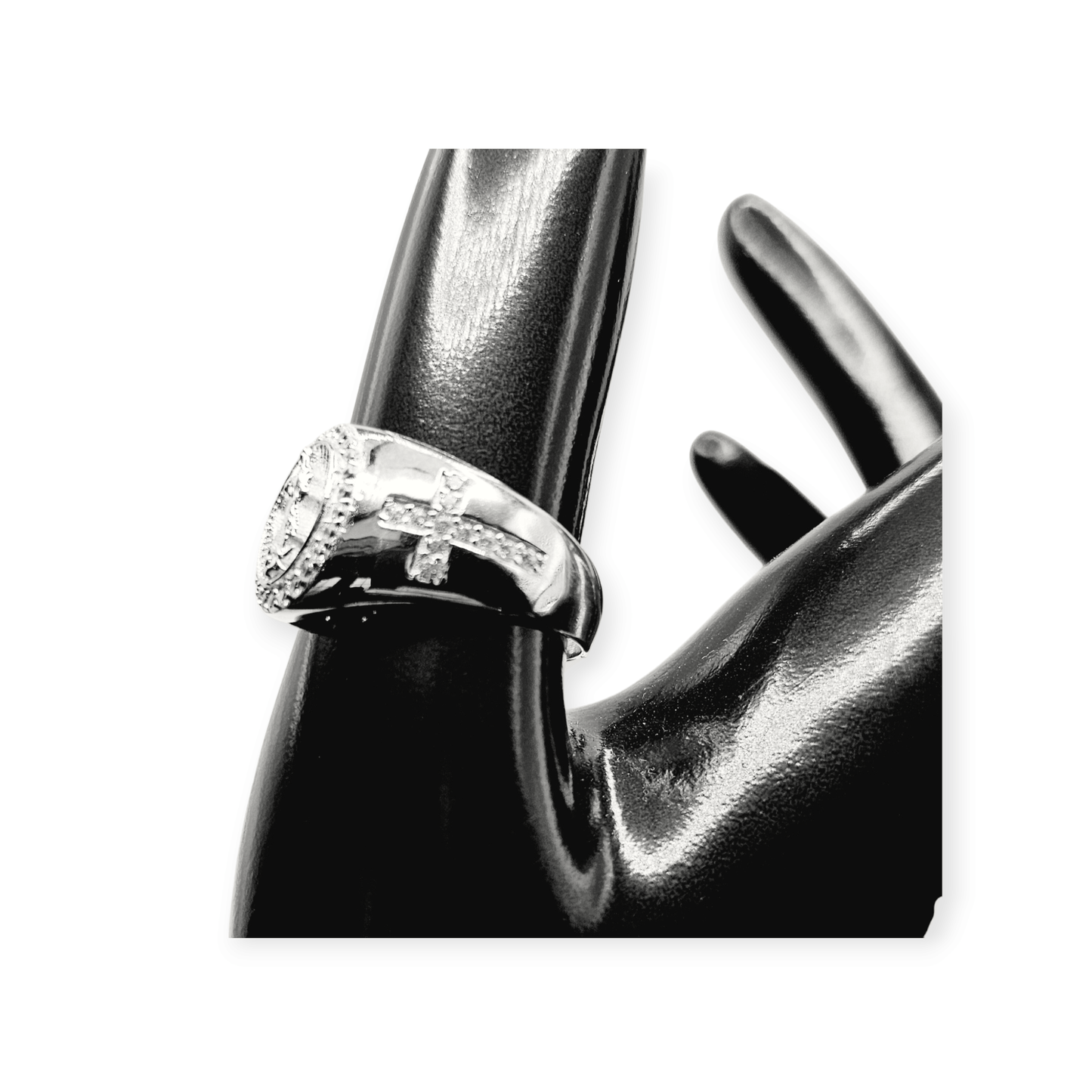 Round Silver Men with Our Lady of Guadalupe Ring