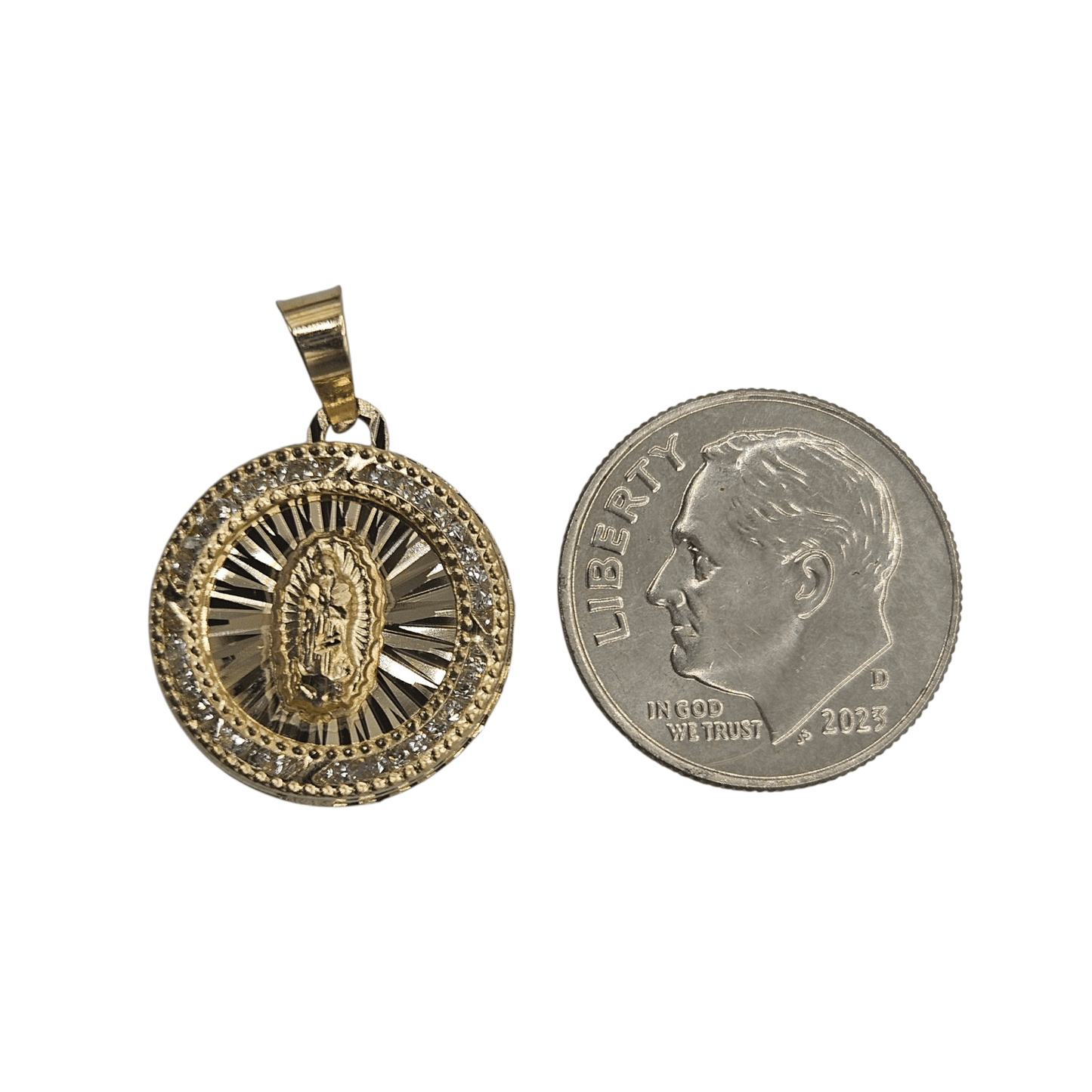 Round Virgin Mary 14K Gold Pendant Nuestra Señora de Guadalupe