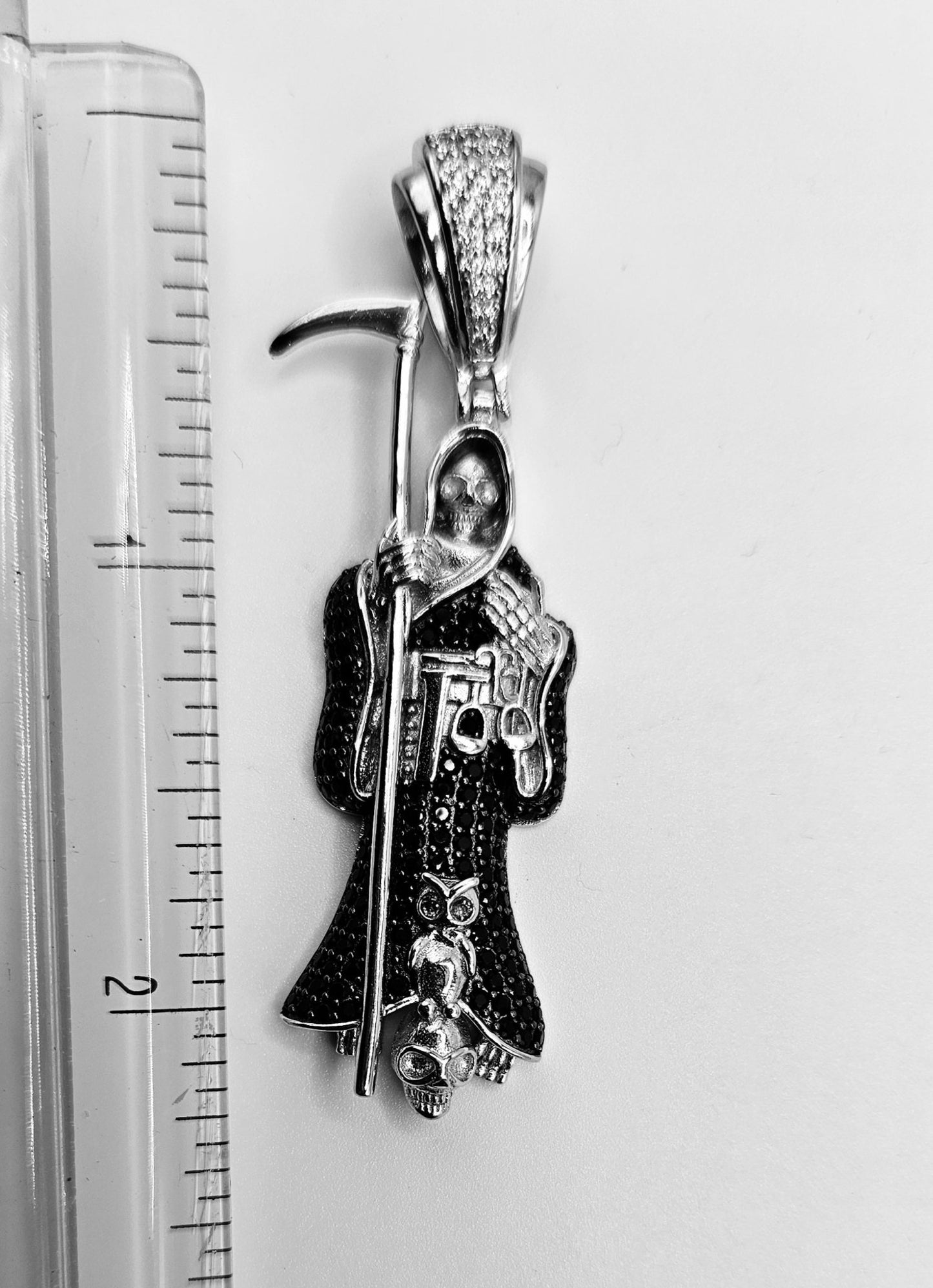 Santa Muerte (Grim Reaper) Face Silver 925 Pendant - 2 Size