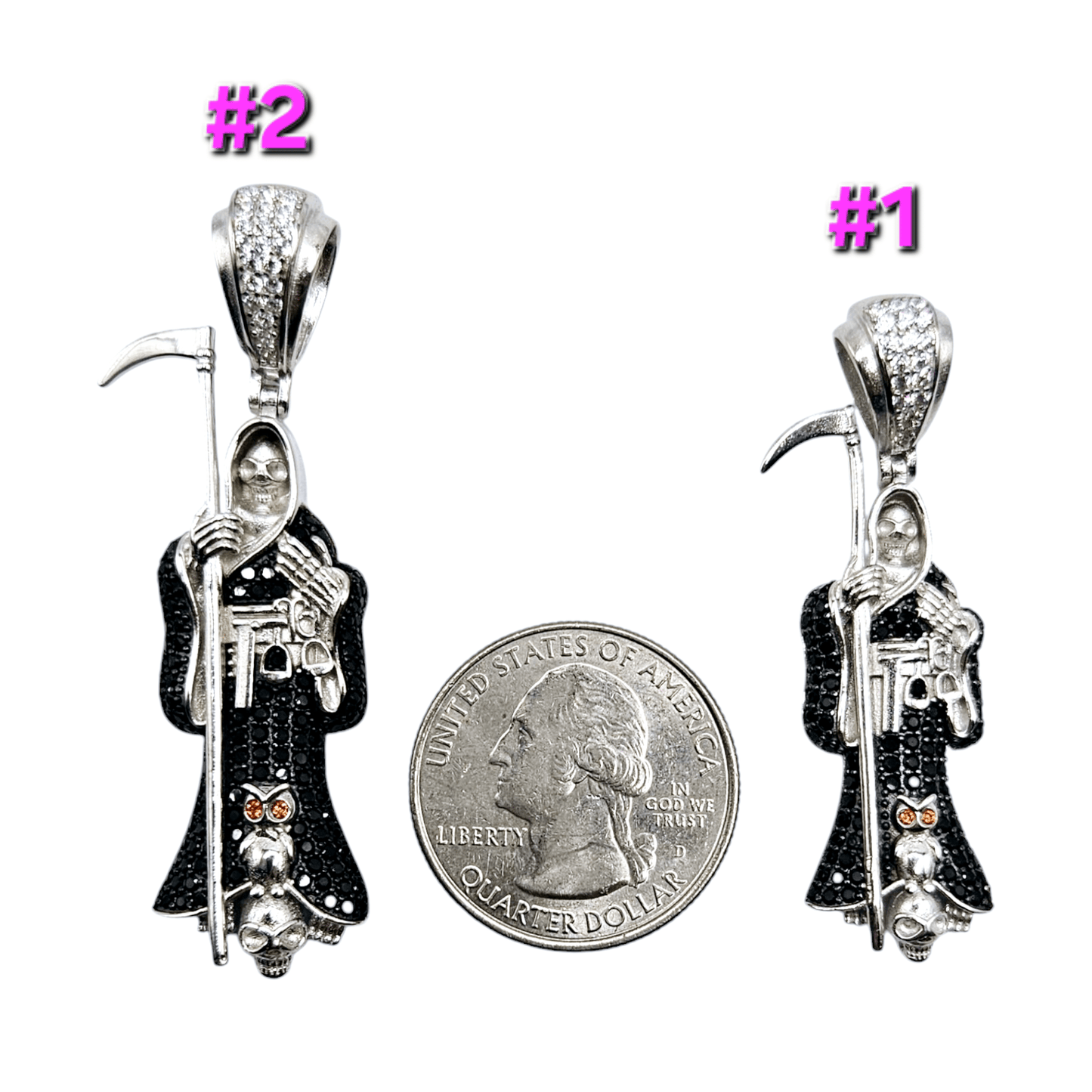 Santa Muerte (Grim Reaper) Face Silver 925 Pendant - 2 Size
