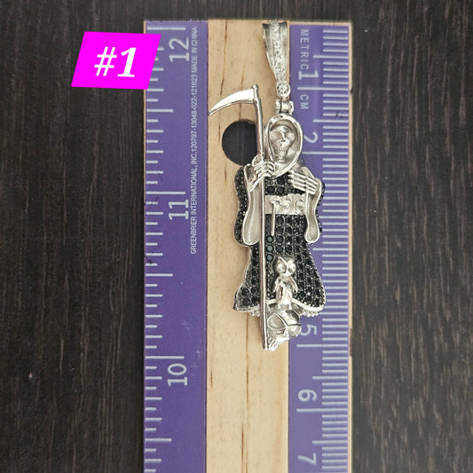 Santa Muerte (Grim Reaper) Face Silver 925 Pendant - 2 Size Different Designs