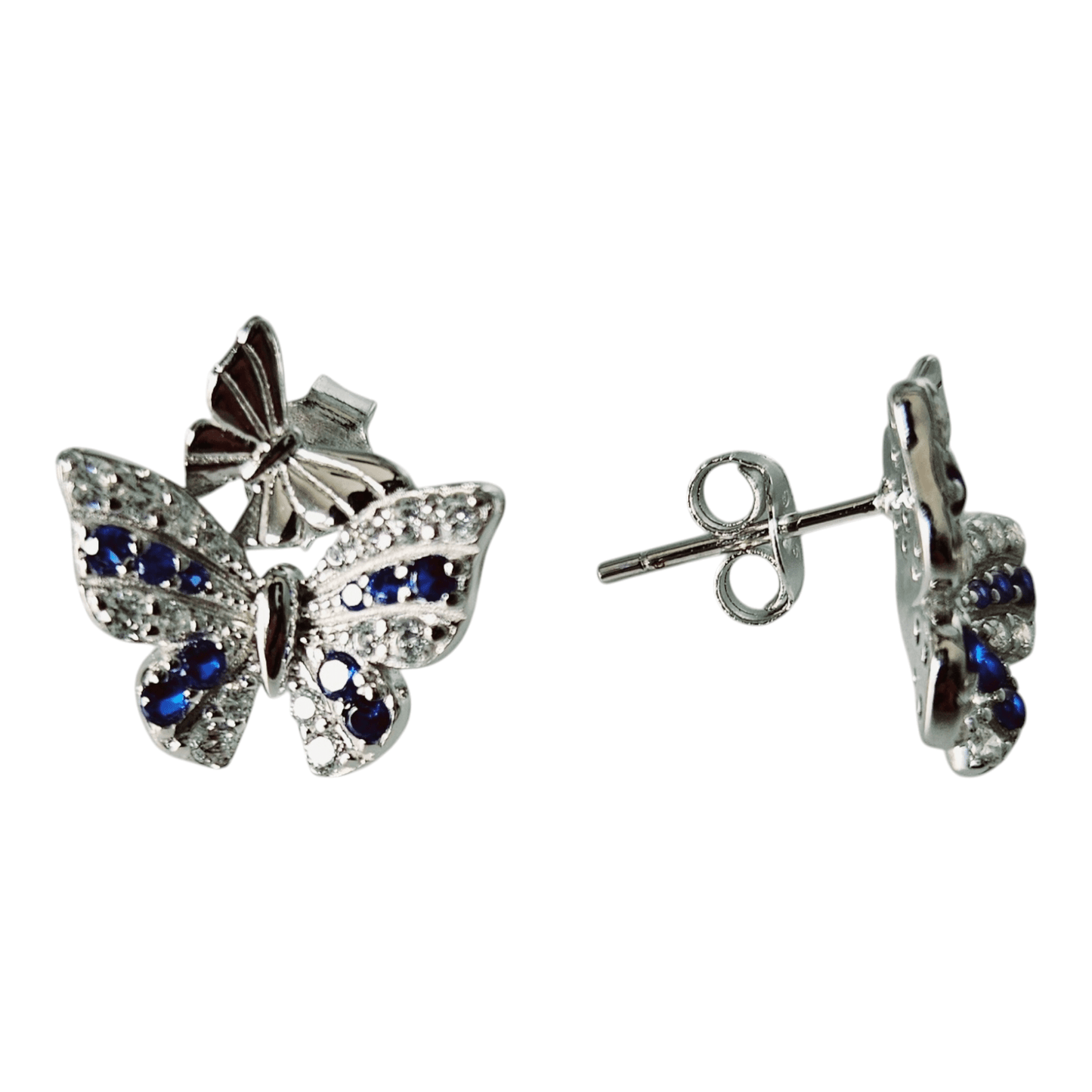 Sapphire and White CZ 925 Stud Earrings