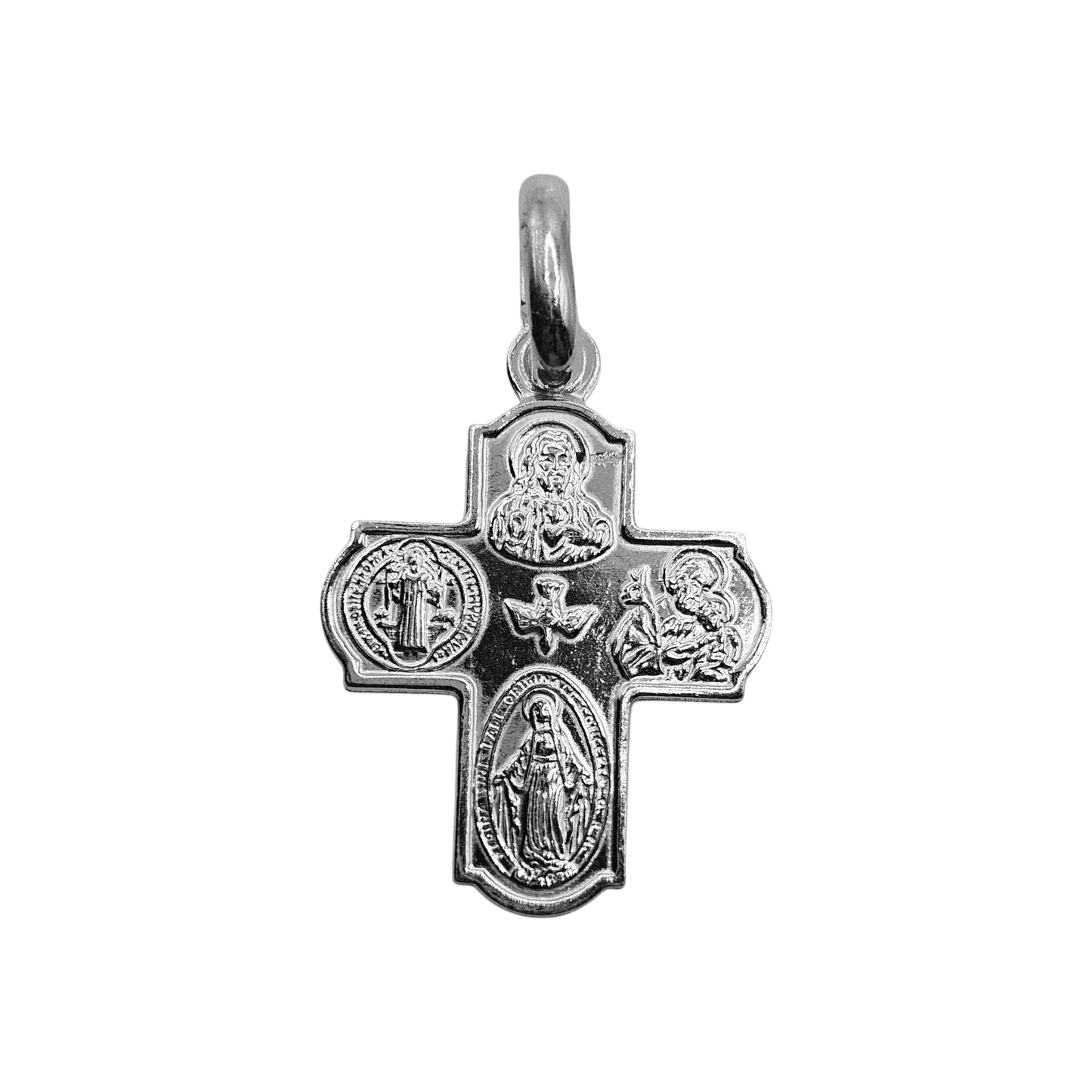 Scapular Cross Pendant Silver 925 4 Saints and The Holy Spirit Four Way