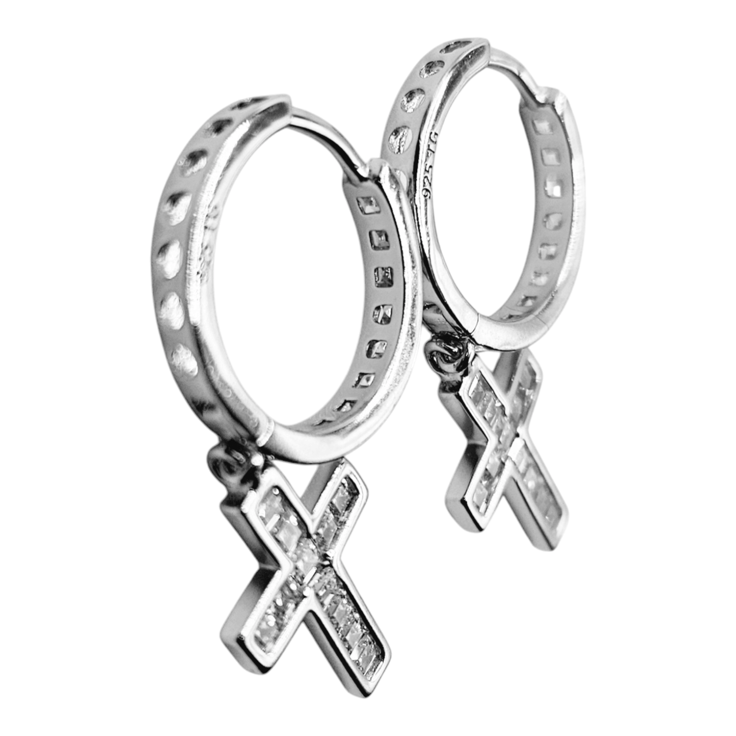 Silver Cross and Hoop Earrings Cubic Zirconia