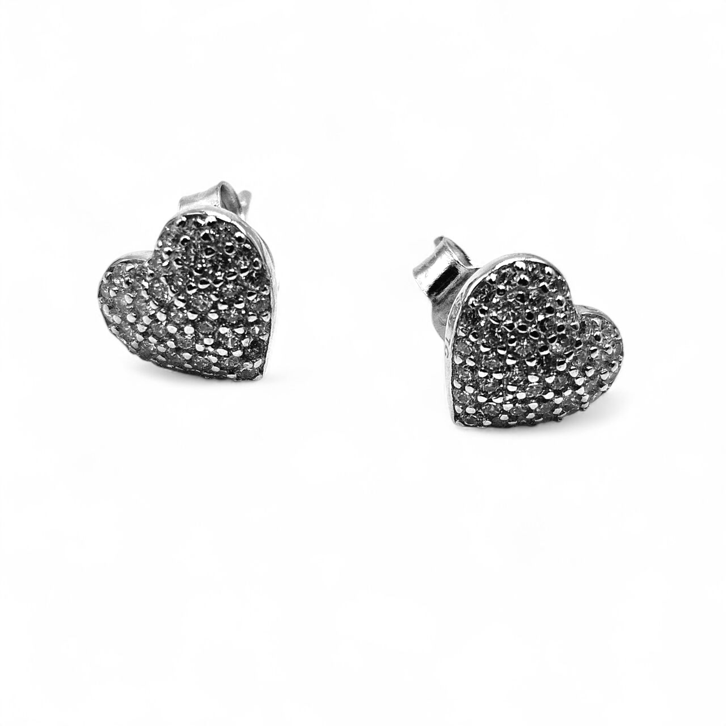 Silver Heart Shape Stud Earrings CZ Stones