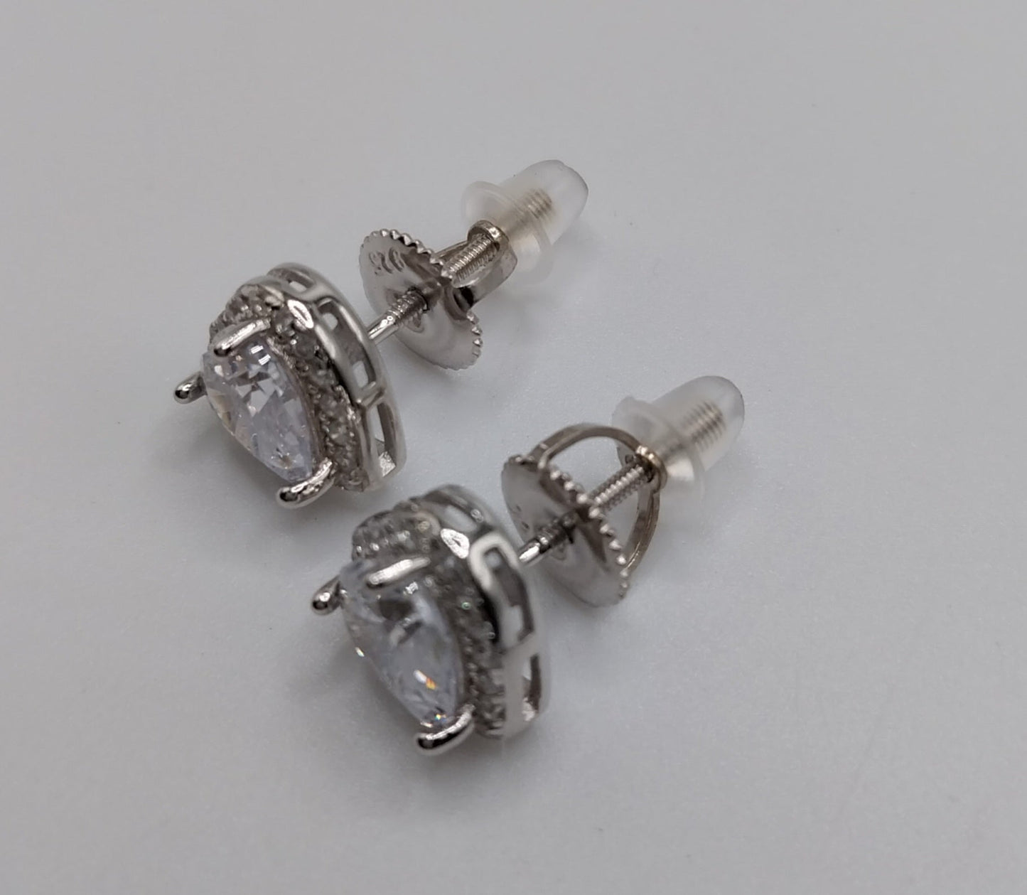 Silver Heart Stud Earrings with White Cubic Zirconia Stone