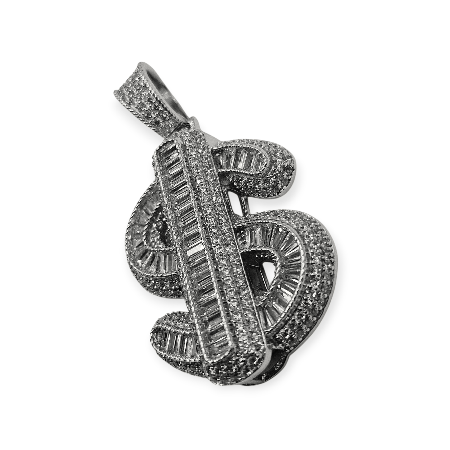 Silver Money Sign Pendant with Cubic Zirconia Stones for Men or Women