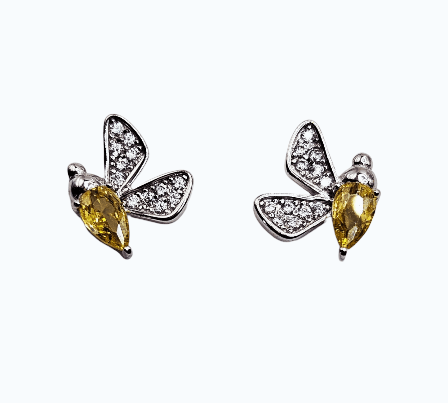 Small Bee With Yellow Birthstone Silver 925 Stud Earrings