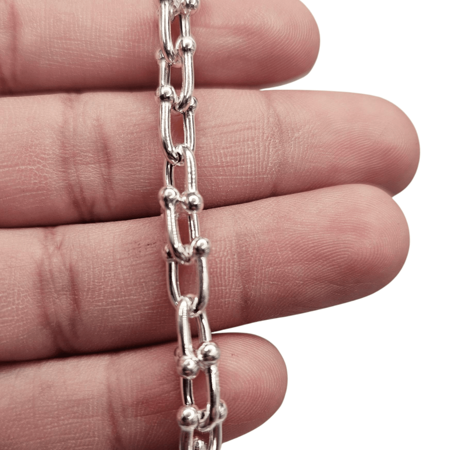 Sterling Silver Ball Link Paperclip Bracelet For Women