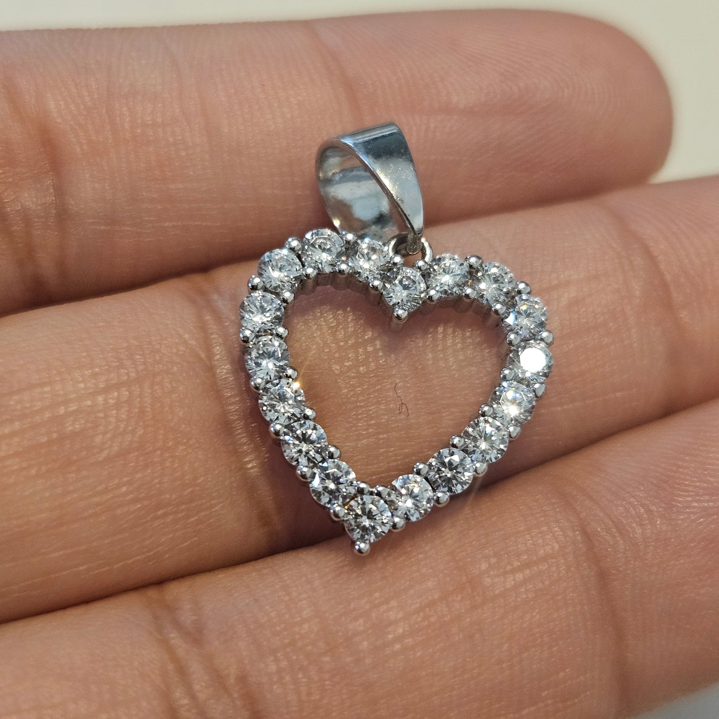Sterling Silver Heart Pendant with White Cubic Zirconia Stones