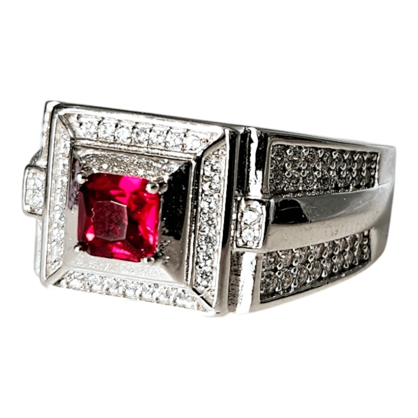 Stylish Silver Men Ring with Red CZ