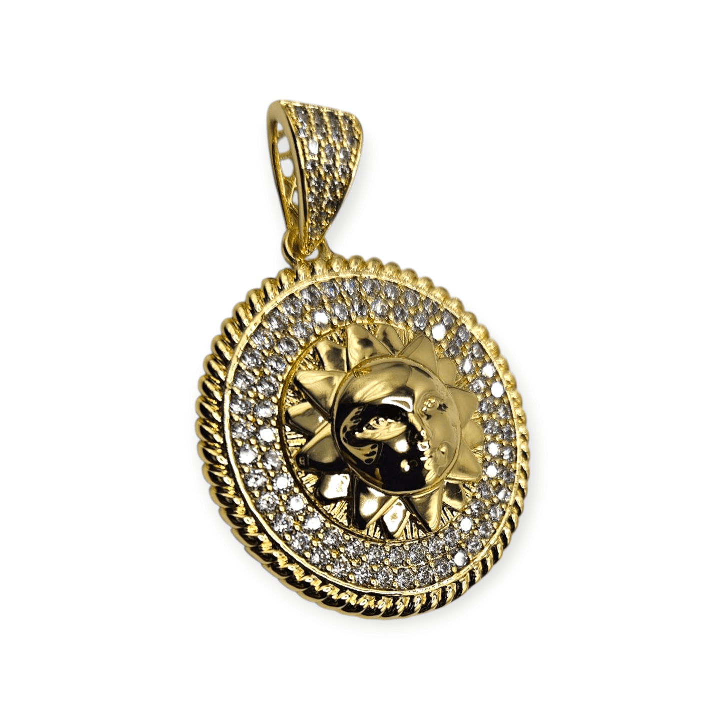 Sun 14K Gold Plated Pendant with White Cubic Zirconia Stones