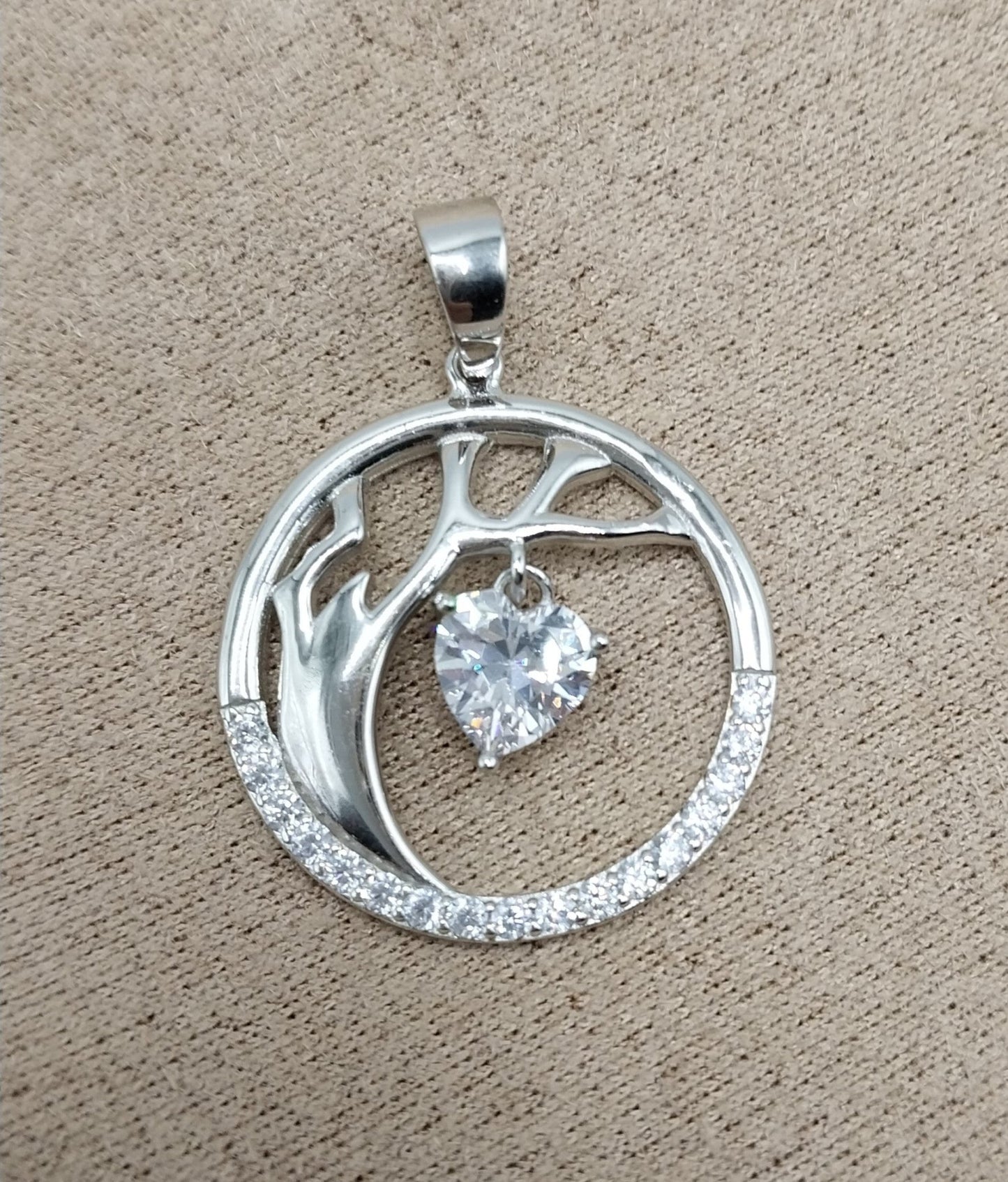 Three of life Necklace with Cubic Zirconia Heart and 22" Snake Chain