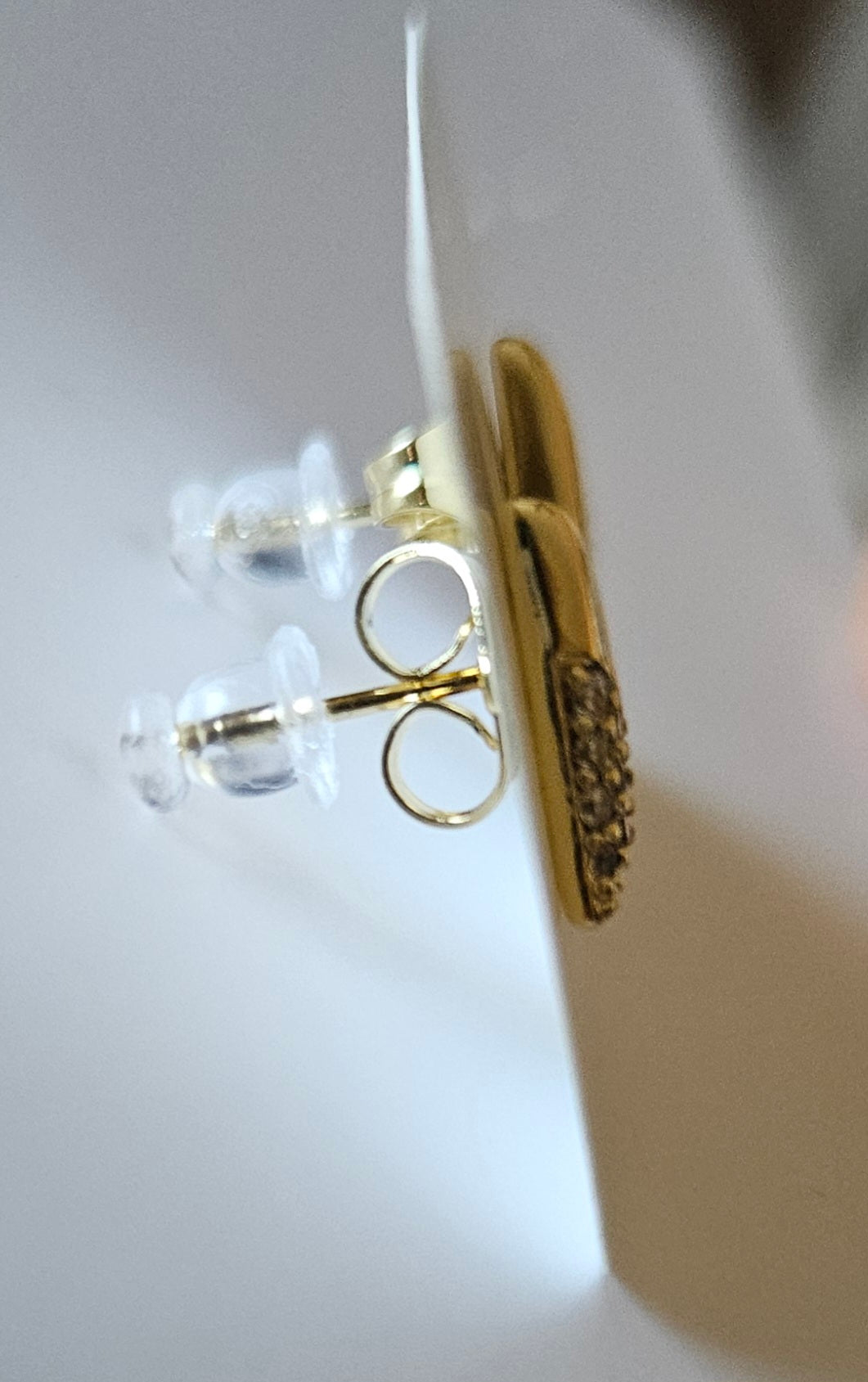 Triangle with White CZ in 14k Gold Plated Stud Earrings