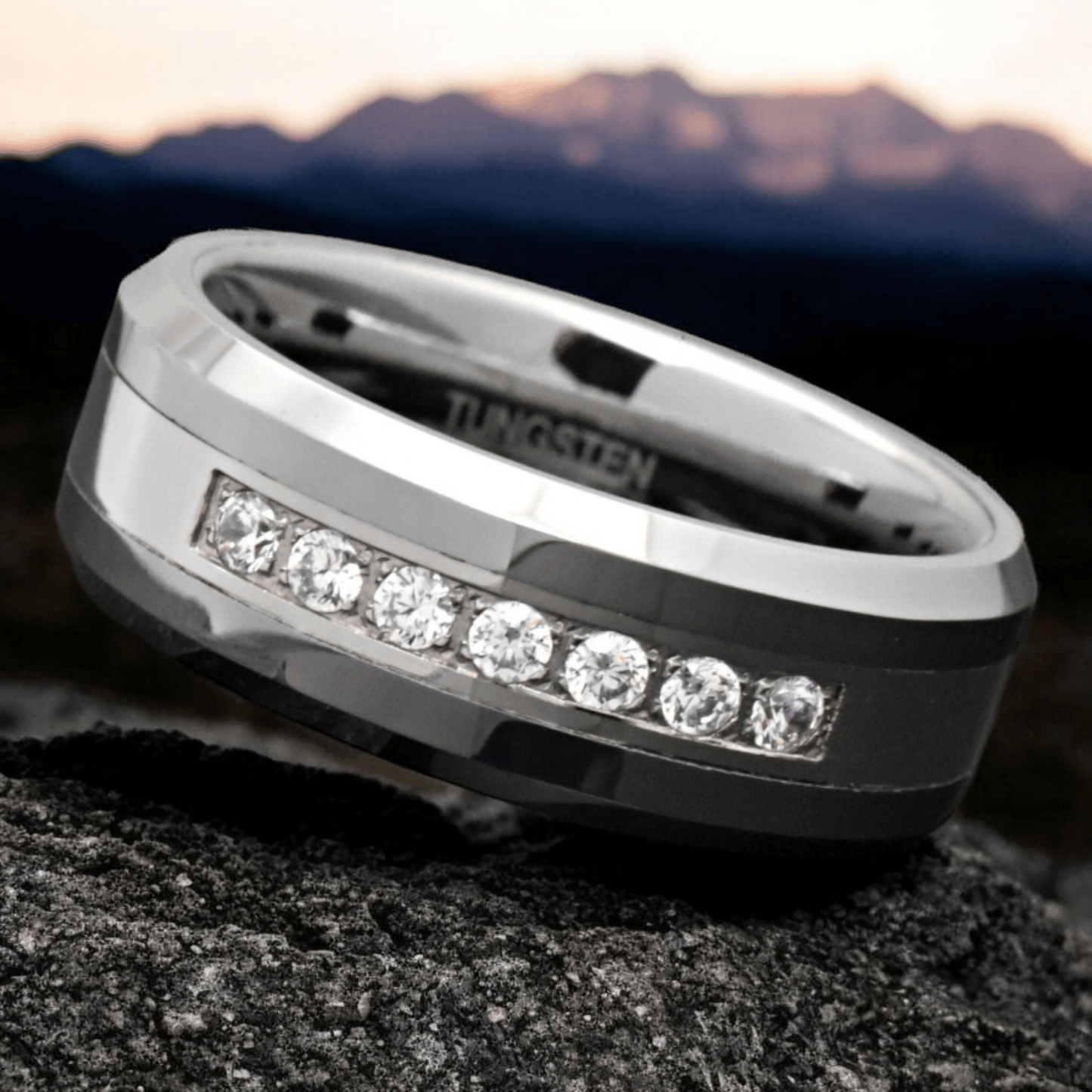 Tungsten Carbide Silver and White CZ Men Ring - 5mm