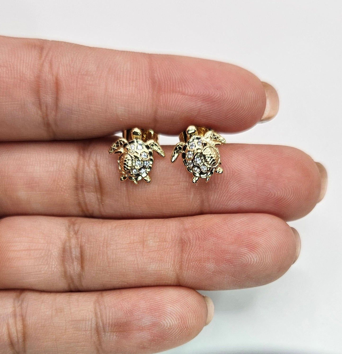 Turtle 14k Gold Plated 3D Cubic Zirconia Stud Earrings