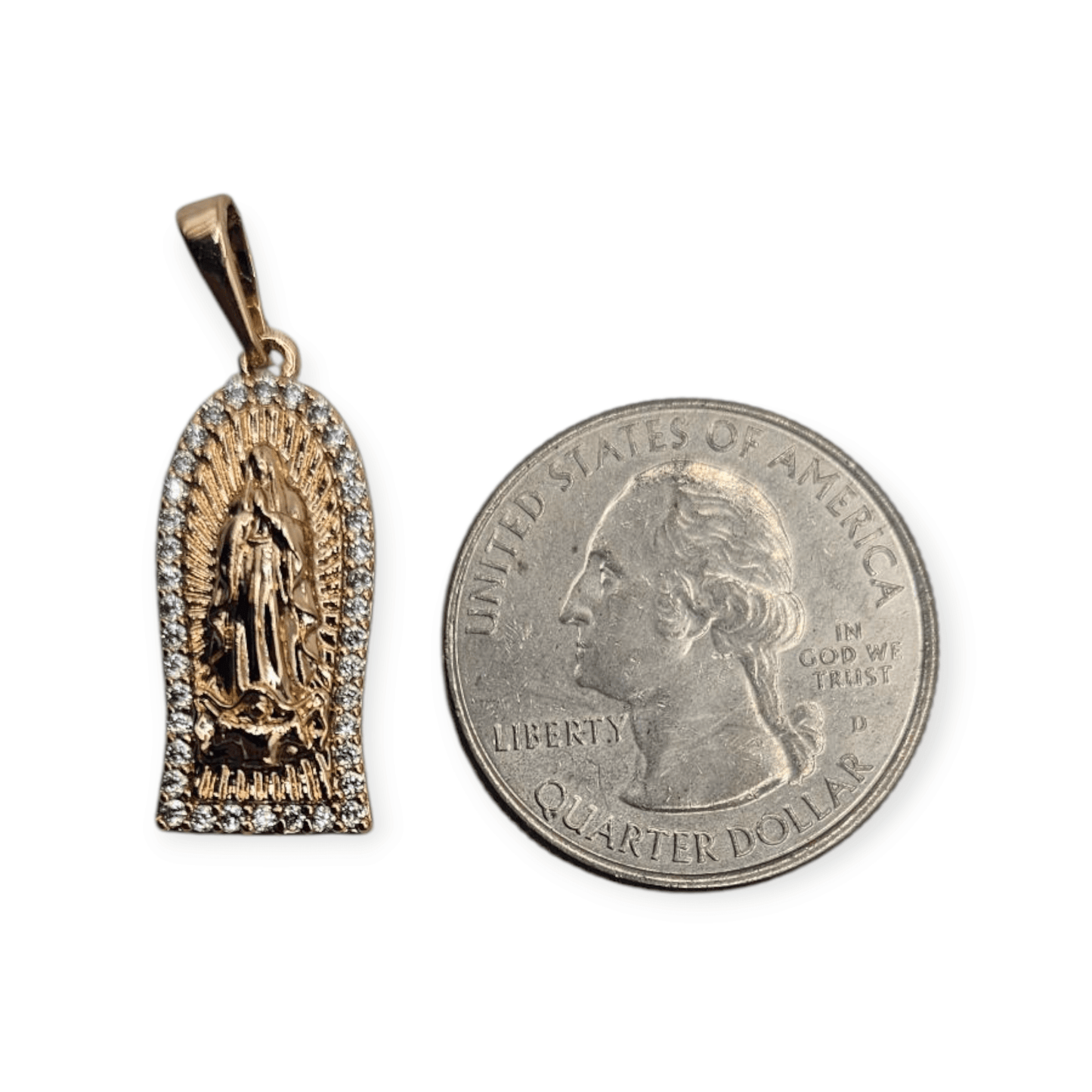 Virgen De Guadalupe Rose Gold Plated Pendant White CZ Stones