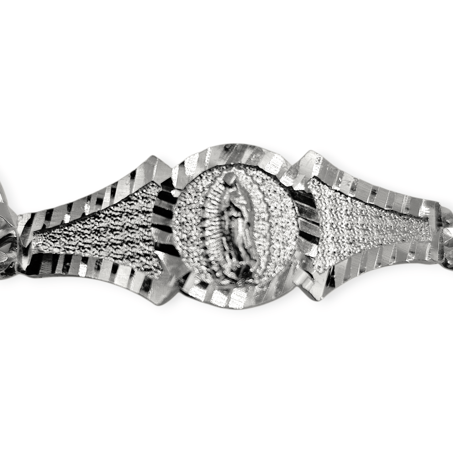 Virgen Maria Kids 7"L Silver 925 Bracelet Figaro Unisex - Great for older Kids 8 years or older