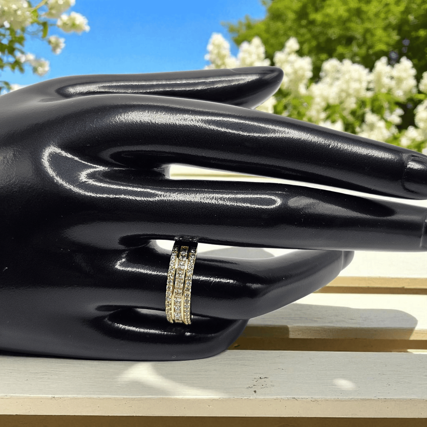 Wedding Band 14k Gold Plated for Women 6mm White Cubic Zirconia Stones