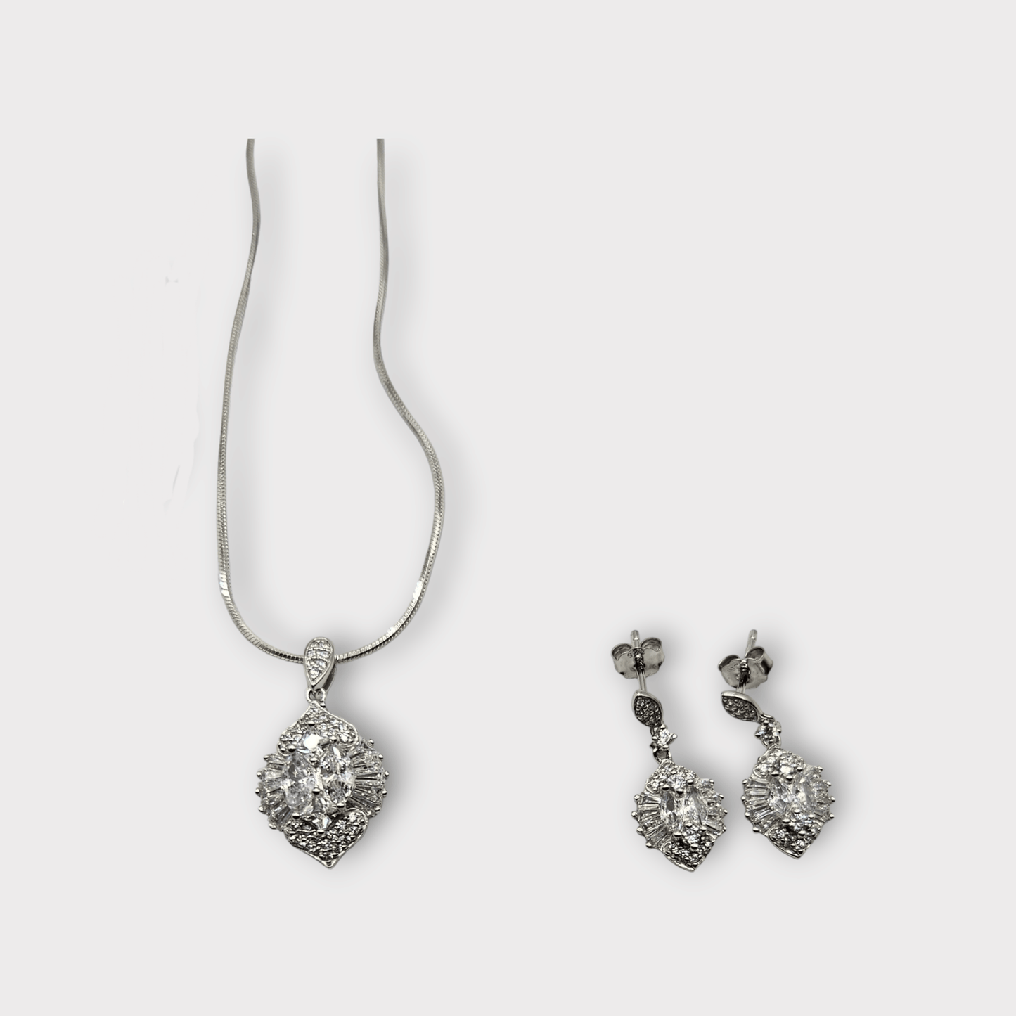 White Cubic Zirconia Necklace Set Silver 925