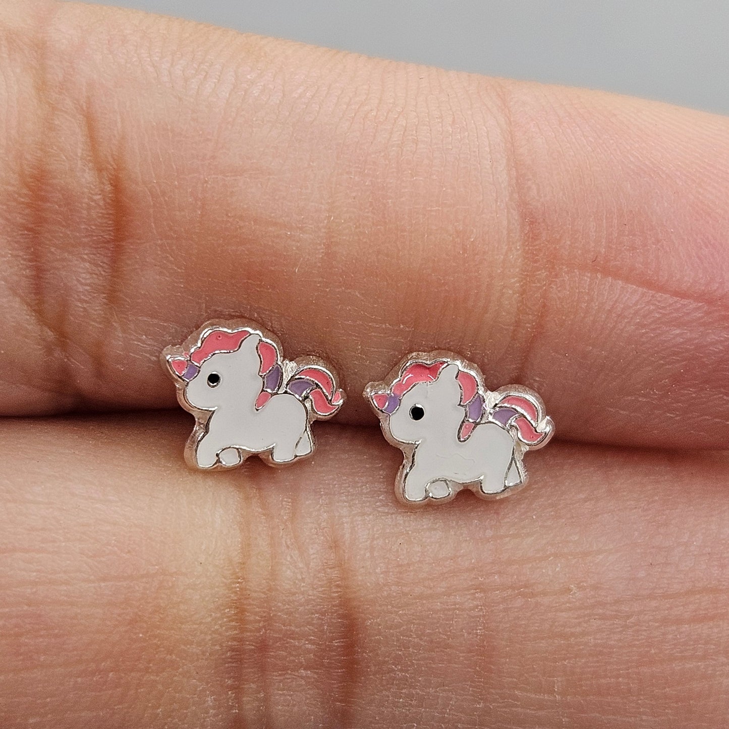 White Unicorn Stud Earrings for Girls 925 Silver