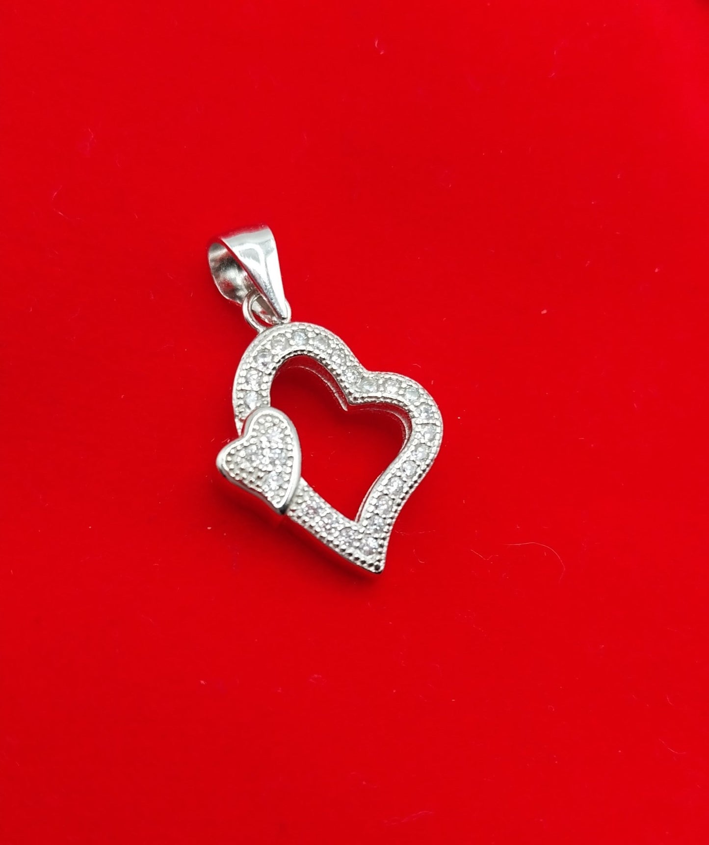 Double Heart Pendant with Cubic Zirconia Stones