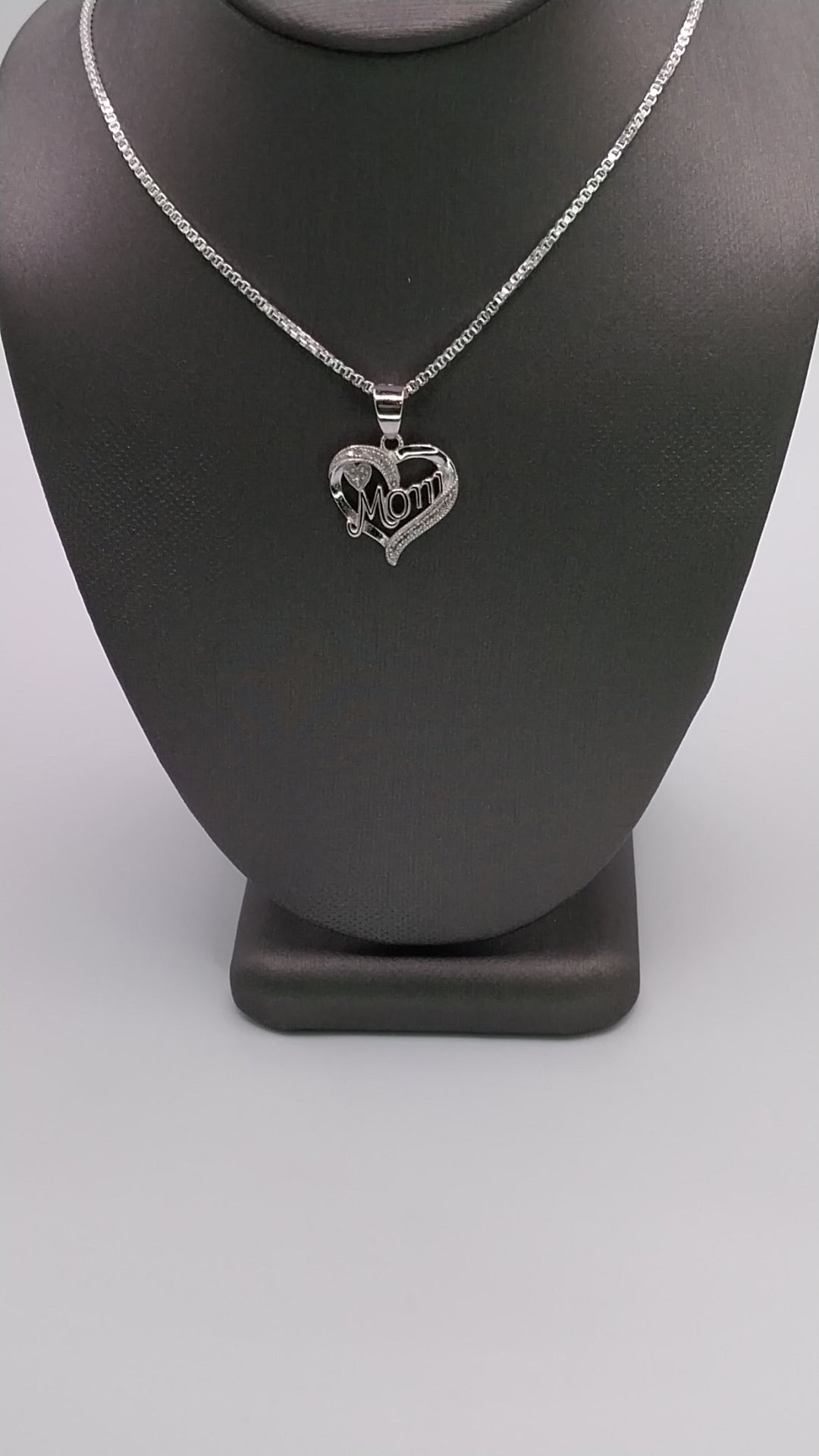 Heart Shape MOM Necklace with Diamond Stones and Box Style Chain