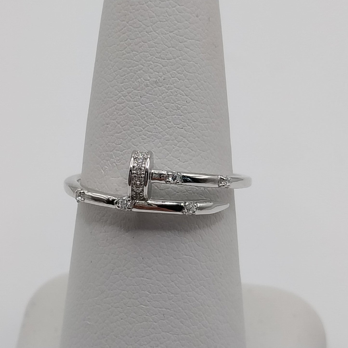 Nail Single Spiral Ring with Spot Cubic Zirconia Stones