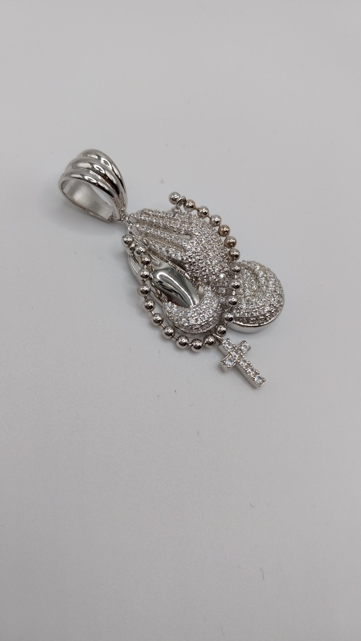 Praying Hands with Rosary Pendant in .925 Silver