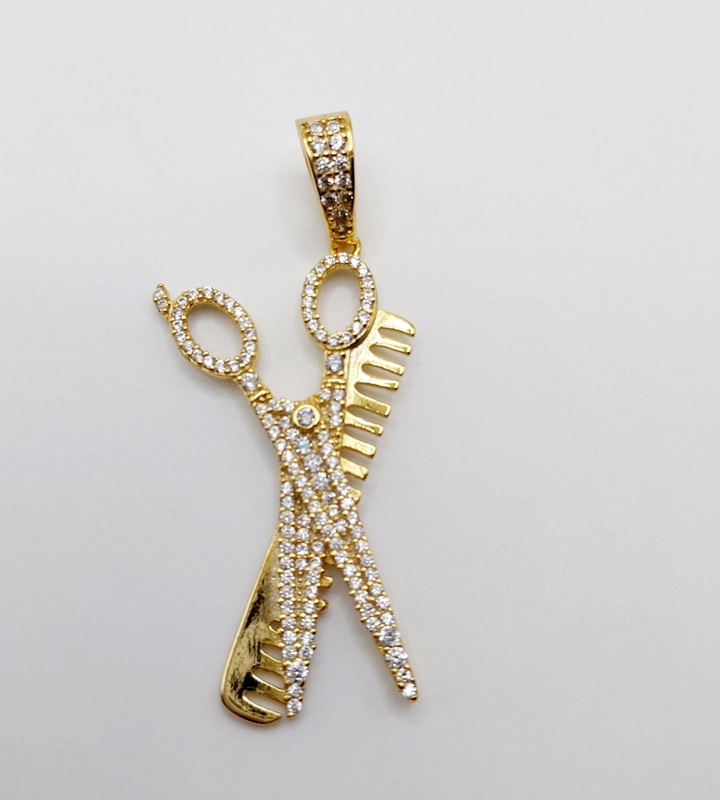 Scissors and Hair Comb Pendant Silver 925 with Cubic Zirconia's