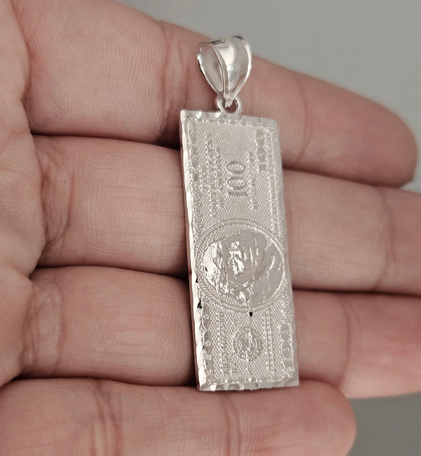 100 Dollar Bill Silver 925 Pendant Benjamin Franklin Hundred Dollar Bill