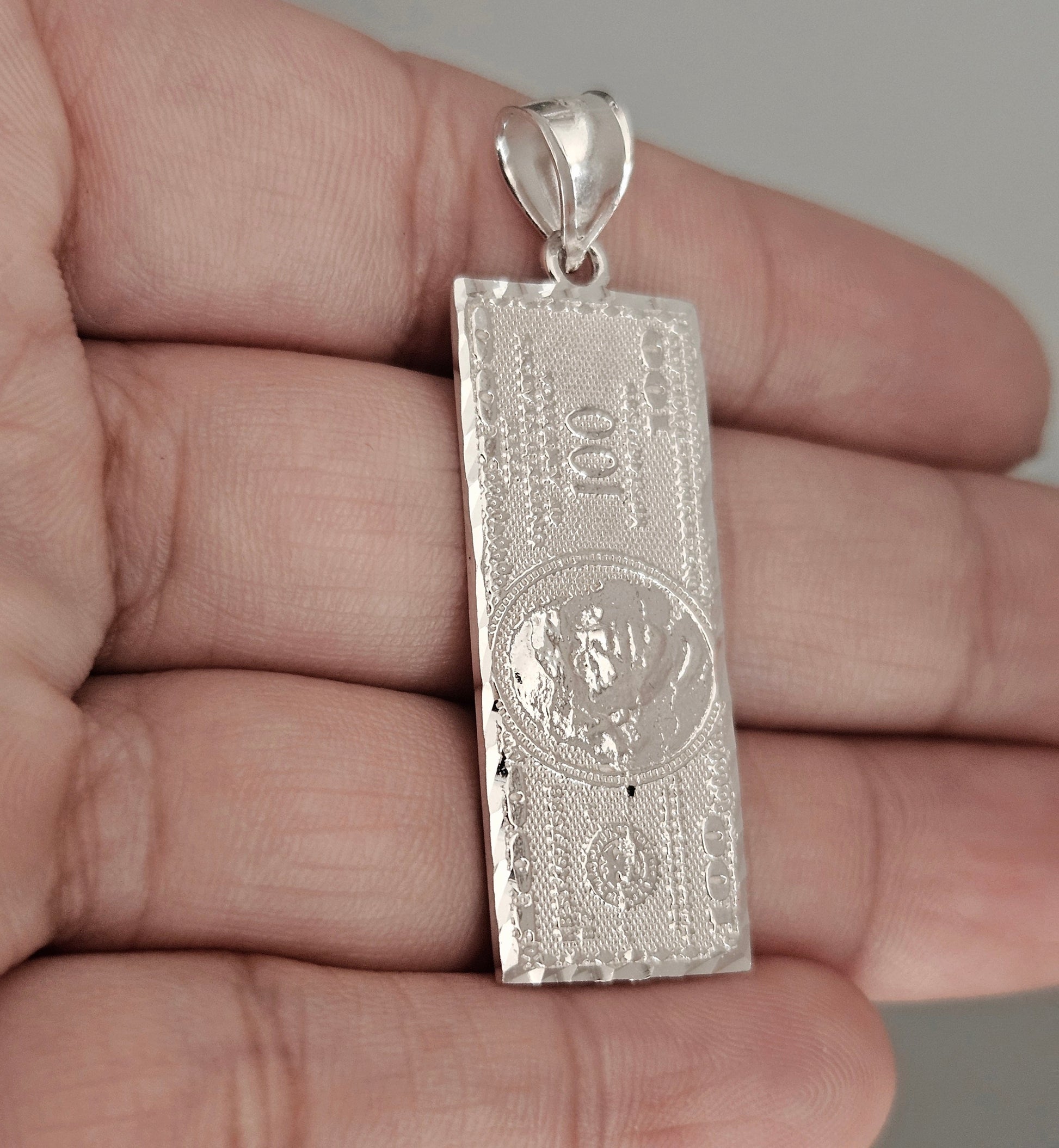 100 Dollar Bill Silver 925 Pendant Benjamin Franklin Hundred Dollar Bill