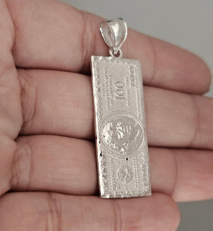 100 Dollar Bill Silver 925 Pendant Benjamin Franklin Hundred Dollar Bill
