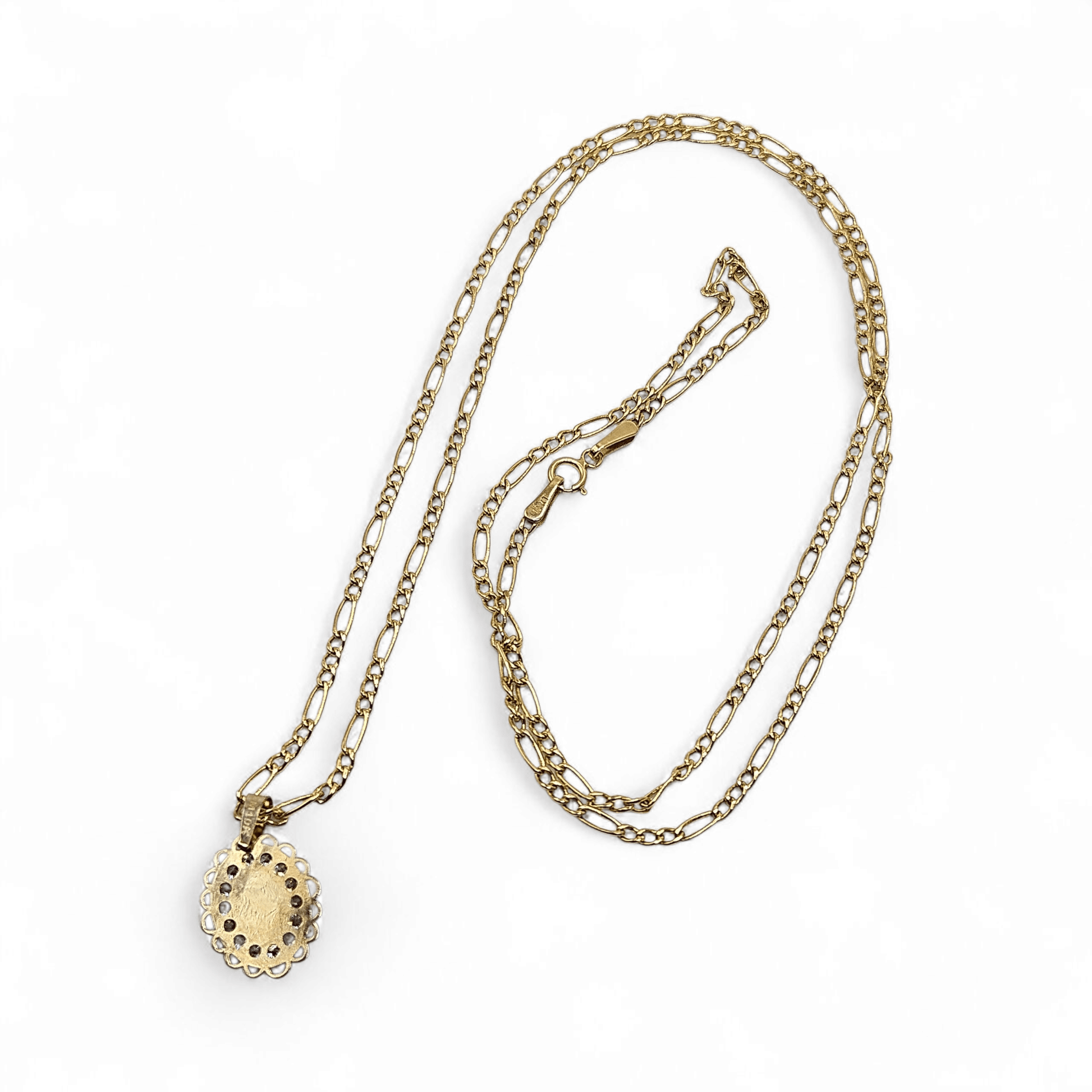 10K Virgen Maria Necklace Figaro Chain 24" L