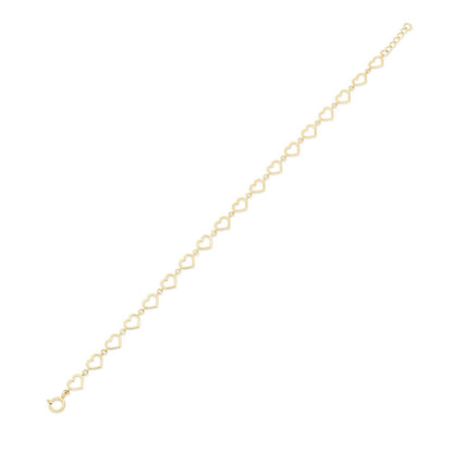 14 Karat Yellow Gold Multi Heart Charms Adjustable Bracelet