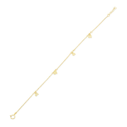 14K Gold Bracelet Dainty Diamond Cut Heart Charms 4mm Adjustable Bracelet