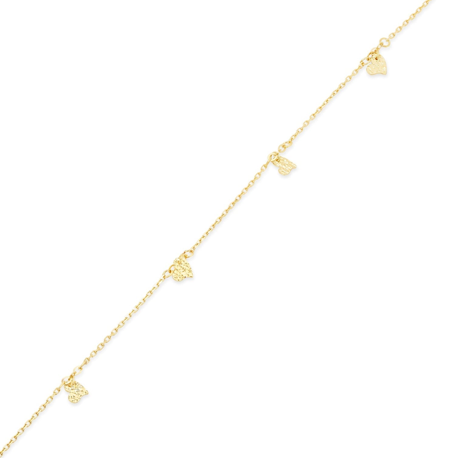 14K Gold Bracelet Dainty Diamond Cut Heart Charms 4mm Adjustable Bracelet
