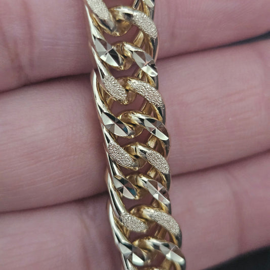 14K Gold Plated Bracelet Solid Fancy Design with Diamond Cut 8"L