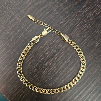 14K Gold Plated Solid Bracelet for Women 7in by 4mm Adjustable Bracelet