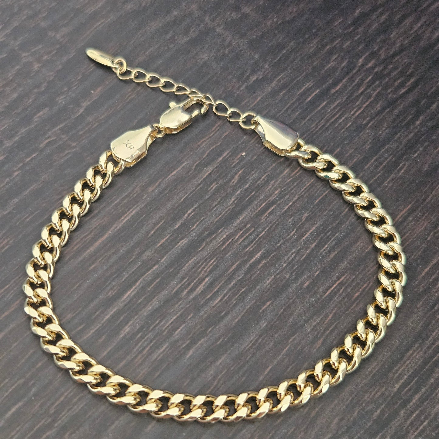 14K Gold Plated Solid Bracelet for Women 7in by 4mm Adjustable Bracelet