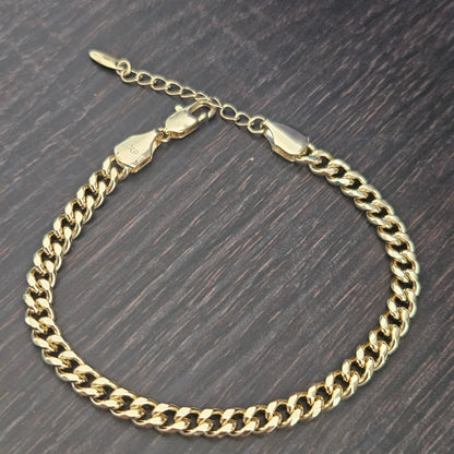 14K Gold Plated Solid Bracelet for Women 7in by 4mm Adjustable Bracelet