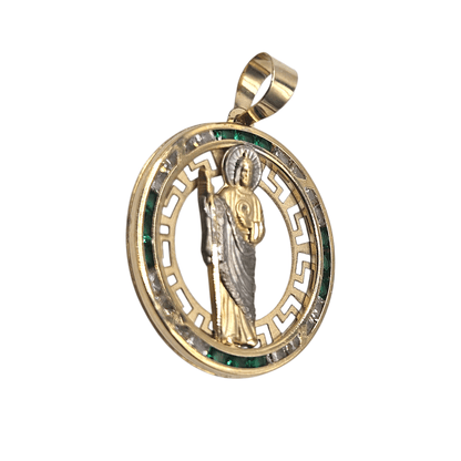 14K Gold San Judas Round Pendant